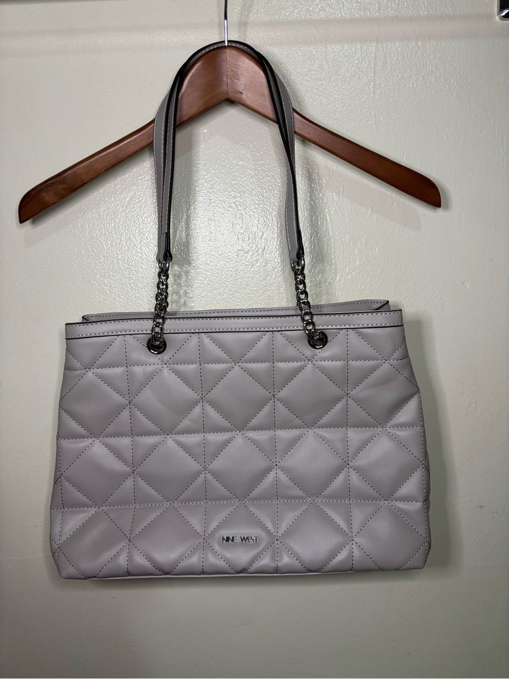 Nine West Quilted Tote Gray Diamond Pattern Minimalist Purse Quiet Luxury Fall